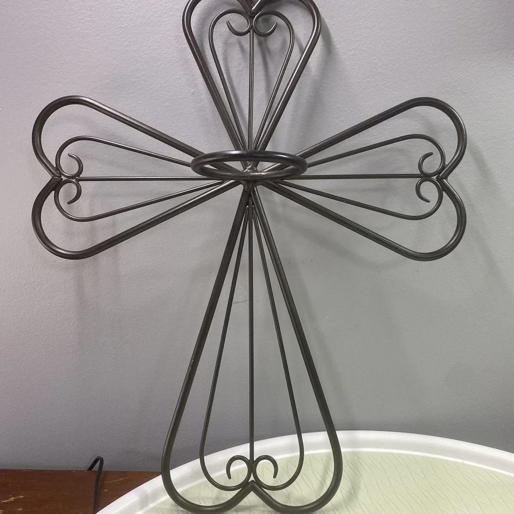 Vintage PartyLite wrought iron Candle Holder Black Metal Cross Sconce 15X 12
